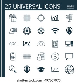 Set Of 25 Universal Icons On Pin Employee, Profit Graph, Money Navigation And More Topics. Vector Icon Set Including PPC, Money Trasnfer, Focus Group And Other Icons.