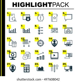 Set Of 25 Universal Icons On Computer, Pin Employee, Warranty And More Topics. Vector Icon Set Including Coins Growth, Schedule, Warranty And Other Icons.