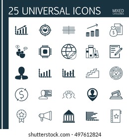 Set Of 25 Universal Icons On Personal Skills, Growth, Raise Diagram And More Topics. Vector Icon Set Including Credit Card, Profit Graph, SEO Brainstorm And Other Icons.