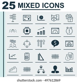 Set Of 25 Universal Icons On Growth, Tree Structure, Circle Graph And More Topics. Vector Icon Set Including Decision Making, Cosinus Diagram, Tree Structure And Other Icons.