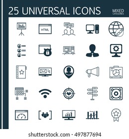 Set Of 25 Universal Icons On Discussion, Board, Opportunity And More Topics. Vector Icon Set Including Job Applicants, Security, Connectivity And Other Icons.