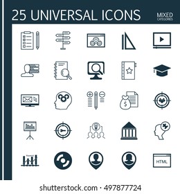 Set Of 25 Universal Icons On Brain Process, Opportunity, Website Performance And More Topics. Vector Icon Set Including Analysis, Focus Group, Keyword Optimisation And Other Icons.