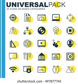 Set Of 25 Universal Icons On Security, Digital Media, Chip And More Topics. Vector Icon Set Including Collaboration, Chemical, Innovation And Other Icons.