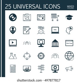 Set Of 25 Universal Icons On Human Mind, Graduation, Pc And More Topics. Vector Icon Set Including Keyword Marketing, Blank Cd, Education Center And Other Icons.