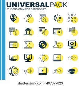 Set Of 25 Universal Icons On Market Research, Pc, Chemical And More Topics. Vector Icon Set Including Keyword Marketing, Collaboration, Employee Location And Other Icons.