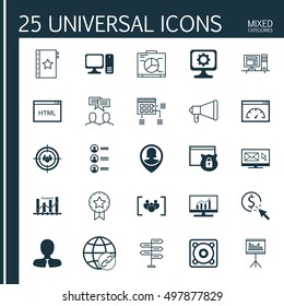 Set Of 25 Universal Icons On Board, Announcement, Music And More Topics. Vector Icon Set Including Music, Pc, Connectivity And Other Icons.