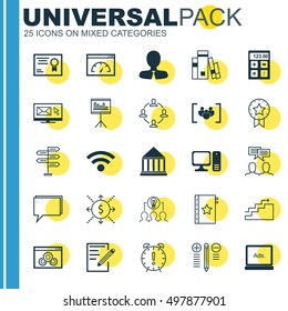 Set Of 25 Universal Icons On Paper, Discussion, Decision Making And More Topics. Vector Icon Set Including Loading Speed, Opportunity, Website Performance And Other Icons.