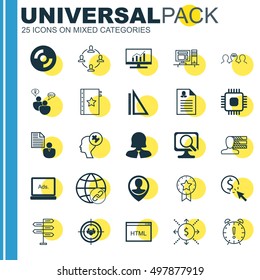 Set Of 25 Universal Icons On Human Mind, Coaching, Time Management And More Topics. Vector Icon Set Including Time Management, Money, Collaboration And Other Icons.