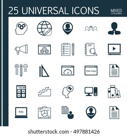 Set Of 25 Universal Icons On Announcement, Manager, Digital Media And More Topics. Vector Icon Set Including Loading Speed, Report, Measurement And Other Icons.