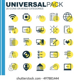 Set Of 25 Universal Icons On Growth, Investment, Report And More Topics. Vector Icon Set Including Report, Wireless, Connectivity And Other Icons.