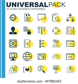 Set Of 25 Universal Icons On Tree Structure, Questionnaire, Discussion And More Topics. Vector Icon Set Including Reminder, Keyword Marketing, Female Application And Other Icons.