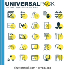 Set Of 25 Universal Icons On Conference, Certificate, Presentation And More Topics. Vector Icon Set Including Questionnaire, Report, Collaboration And Other Icons.