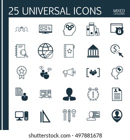 Set Of 25 Universal Icons On Security, Connectivity, Report And More Topics. Vector Icon Set Including Time Management, Employee Location, PPC And Other Icons.