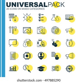 Set Of 25 Universal Icons On Chip, Loading Speed, Money And More Topics. Vector Icon Set Including Chip, Computer, Employee Location And Other Icons.
