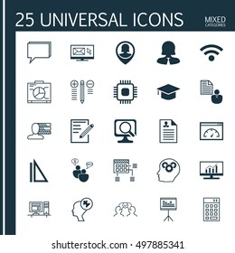 Set Of 25 Universal Icons On Conference, Graduation, Decision Making And More Topics. Vector Icon Set Including Conference, Presentation, Report And Other Icons.