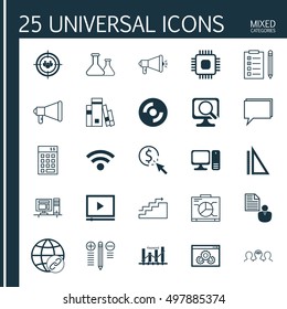 Set Of 25 Universal Icons On Measurement, Website Performance, Board And More Topics. Vector Icon Set Including Reminder, Media Campaign, Conference And Other Icons.