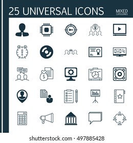 Set Of 25 Universal Icons On Presentation, Collaborative Solution, Coaching And More Topics. Vector Icon Set Including Investment, Time Management, Keyword Marketing And Other Icons.