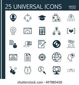 Set Of 25 Universal Icons On Website Performance, Library, Coaching And More Topics. Vector Icon Set Including Connectivity, Pin Employee, Collaborative Solution And Other Icons.