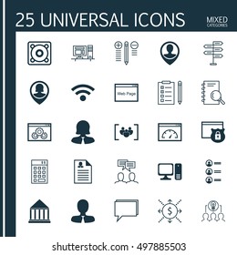 Set Of 25 Universal Icons On Manager, Investment, Security And More Topics. Vector Icon Set Including Loading Speed, Questionnaire, Music And Other Icons.
