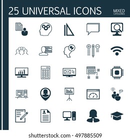 Set Of 25 Universal Icons On Business Woman, Paper, SEO Brainstorm And More Topics. Vector Icon Set Including Brain Process, Presentation, Human Mind And Other Icons.