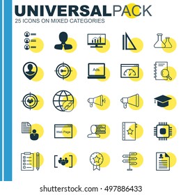 Set Of 25 Universal Icons On Report, Manager, Media Campaign And More Topics. Vector Icon Set Including Questionnaire, Website, Present Badge And Other Icons.