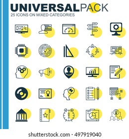 Set Of 25 Universal Icons On Opportunity, Board, Chip And More Topics. Vector Icon Set Including Media Campaign, Collaboration, Time Management And Other Icons.