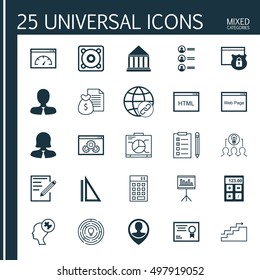 Set Of 25 Universal Icons On Collaborative Solution, Growth, Reminder And More Topics. Vector Icon Set Including Employee Location, Coding, Human Mind And Other Icons.