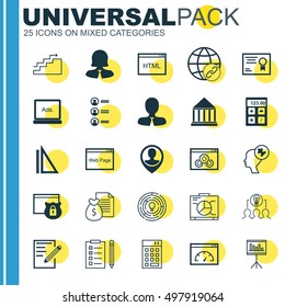 Set Of 25 Universal Icons On Education Center, Reminder, Growth And More Topics. Vector Icon Set Including Website, Employee Location, Business Woman And Other Icons.