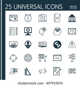 Set Of 25 Universal Icons On Pc, Innovation, Paper And More Topics. Vector Icon Set Including Computer, Innovation, Certificate And Other Icons.