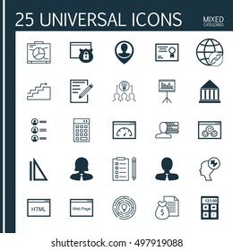 Set Of 25 Universal Icons On Manager, Connectivity, Financial And More Topics. Vector Icon Set Including Investment, Business Woman, Paper And Other Icons.