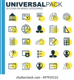 Set Of 25 Universal Icons On Pin Employee, Collaborative Solution, Report And More Topics. Vector Icon Set Including Coding, Security, Loading Speed And Other Icons.