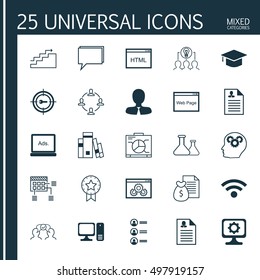 Set Of 25 Universal Icons On Website Performance, Library, Growth And More Topics. Vector Icon Set Including Library, Computer, Board And Other Icons.
