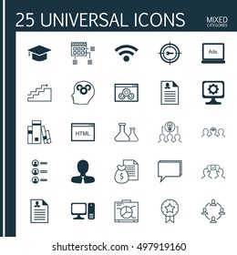 Set Of 25 Universal Icons On Graduation, Board, Chemical And More Topics. Vector Icon Set Including Collaboration, Library, Manager And Other Icons.
