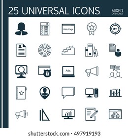Set Of 25 Universal Icons On Investment, Employee Location, Warranty And More Topics. Vector Icon Set Including Keyword Optimisation, Female Application, Growth And Other Icons.