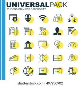 Set Of 25 Universal Icons On Warranty, Paper, Tree Structure And More Topics. Vector Icon Set Including Cooperation, Education Center, Employee Location And Other Icons.