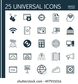 Set Of 25 Universal Icons On Financial, Collaborative Solution, Announcement And More Topics. Vector Icon Set Including Security, Keyword Marketing, Discussion And Other Icons.