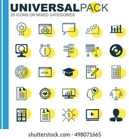 Set Of 25 Universal Icons On Paper, Market Research, Female Application And More Topics