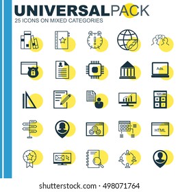 Set Of 25 Universal Icons On Digital Media, Warranty, Measurement And More Topics