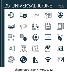 Set Of 25 Universal Icons On Analysis, Keyword Marketing, Reminder And More Topics