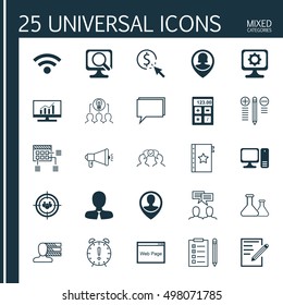 Set Of 25 Universal Icons On Employee Location, Media Campaign, Warranty And More Topics