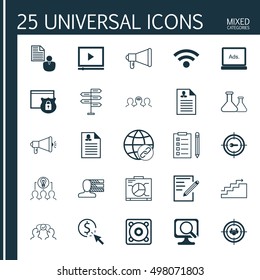 Set Of 25 Universal Icons On Report, Growth, Security And More Topics