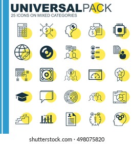Set Of 25 Universal Icons On Graduation, Time Management, Innovation And More Topics