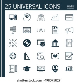 Set Of 25 Universal Icons On Keyword Marketing, Education Center, Female Application And More Topics. Vector Icon Set Including Security, Website Performance, Brain Process