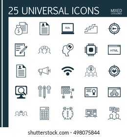Set Of 25 Universal Icons On Schedule, Laptop, Website Performance And More Topics