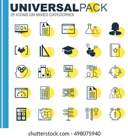 Set Of 25 Universal Icons On Curriculum Vitae, Time Management, Chemical And More Topics