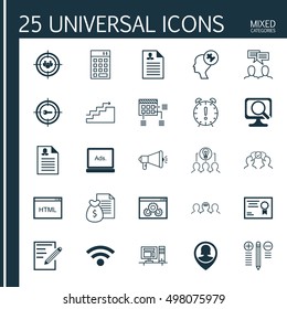 Set Of 25 Universal Icons On Keyword Marketing, Certificate, Wireless And More Topics