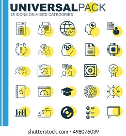 Set Of 25 Universal Icons On Money, Blank Cd, Music And More Topics