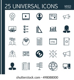 Set Of 25 Universal Icons On Keyword Optimization, Manager, Certificate And More Topics
