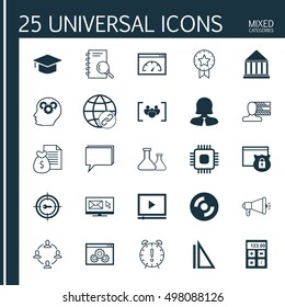 Set Of 25 Universal Icons On Graduation, Connectivity, Blank Cd And More Topics
