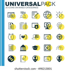 Set Of 25 Universal Icons On Education Center, Focus Group, Pc And More Topics. Vector Icon Set Including Focus Group, Security, Money And Other Icons.